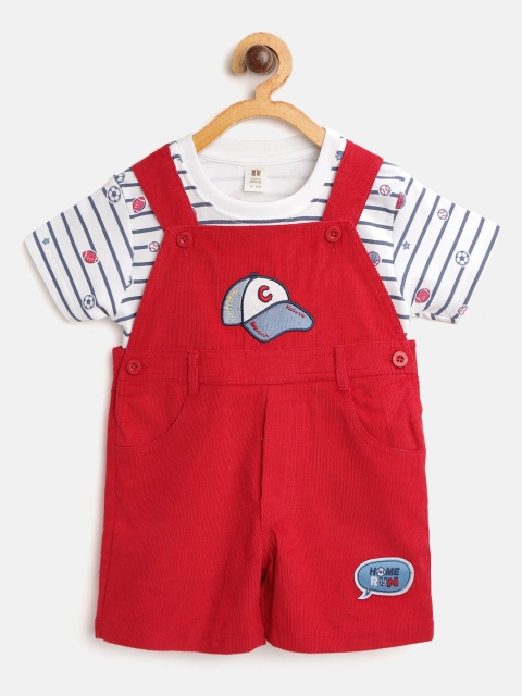 

TOFFY HOUSE Boys White & Red Striped T-shirt with Corduroy Dungarees