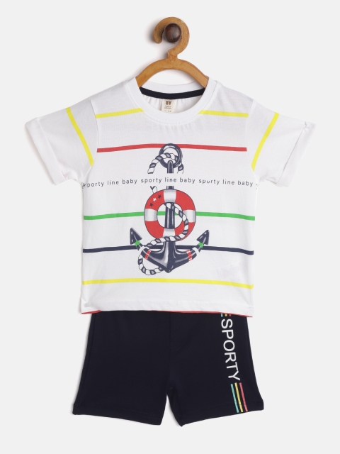 

TOFFY HOUSE Boys Off-White & Navy Blue Anchor Print T-shirt with Shorts