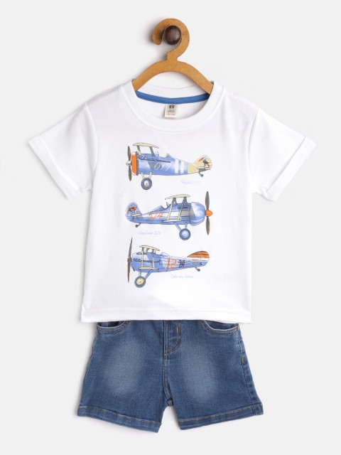 

TOFFY HOUSE Boys White & Blue Airplane Print T-shirt with Shorts