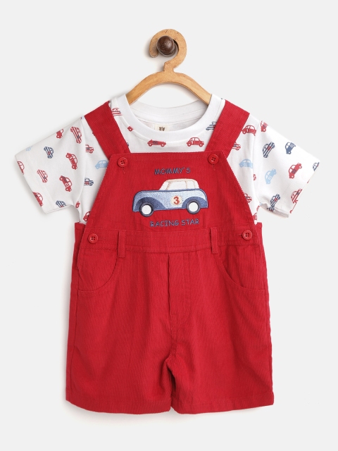 

TOFFY HOUSE Boys White & Red Cars Print T-shirt with Corduroy Dungarees