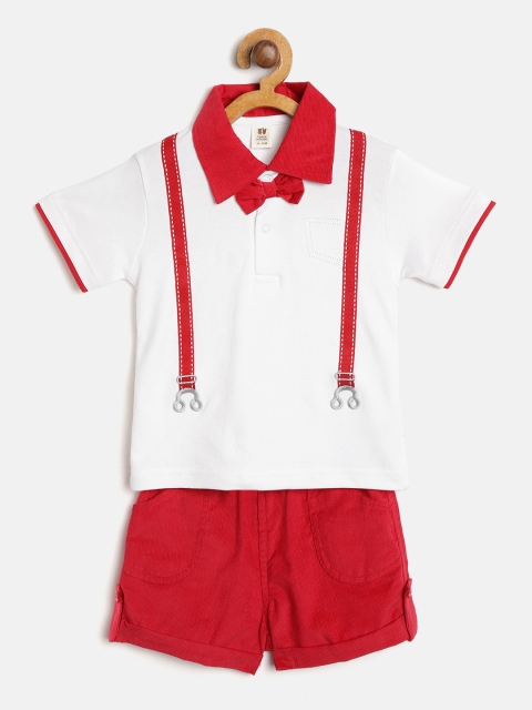 

TOFFY HOUSE Boys White & Red Solid T-shirt with Shorts
