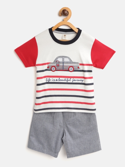 

TOFFY HOUSE Boys White & Blue Striped T-shirt with Shorts