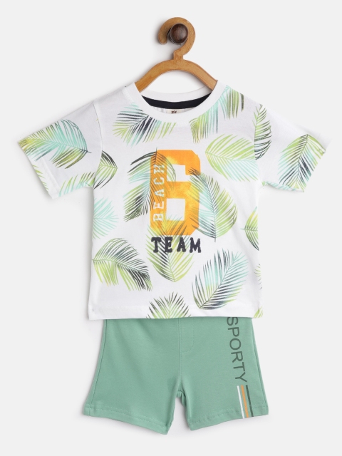 

TOFFY HOUSE Boys White & Green Tropical Print T-shirt with Shorts