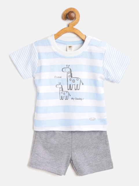 

TOFFY HOUSE Boys Blue & Grey Melange Striped T-shirt with Shorts