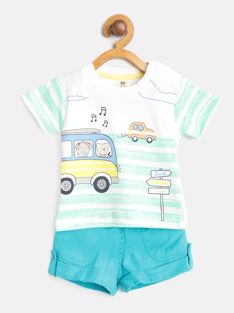 

TOFFY HOUSE Boys Sea Green & Turquoise Blue Striped T-shirt with Corduroy Shorts