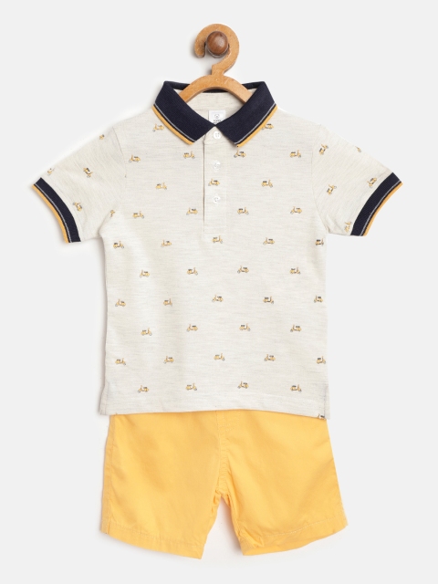

TOFFY HOUSE Boys Grey Melange & Mustard Yellow Scooter Printed T-shirt with Shorts