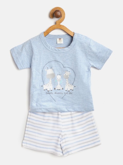 

TOFFY HOUSE Boys Blue & White Giraffe Print T-shirt with Striped Shorts