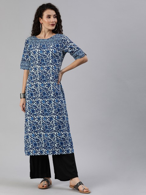 

Anouk Women Blue & White Printed Straight Kurta