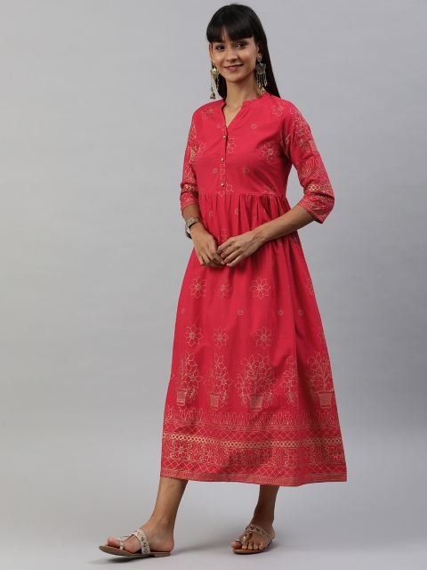 

Anouk Women Red & Gold-Toned Printed A-Line Fusion Kurta
