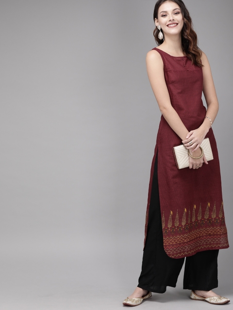 

Anouk Women Maroon Printed A-Line Kurta