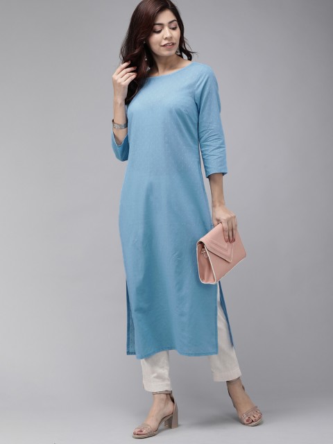 

Anouk Women Blue Antiviral Finish Woven Design Straight Kurta