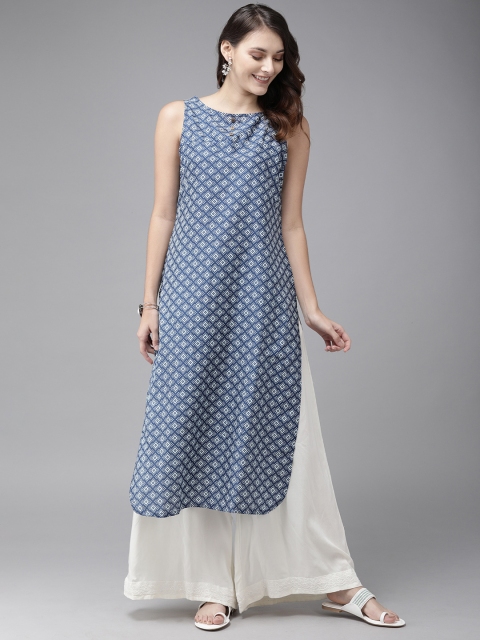 

Anouk Women Blue & White Printed Straight Kurta
