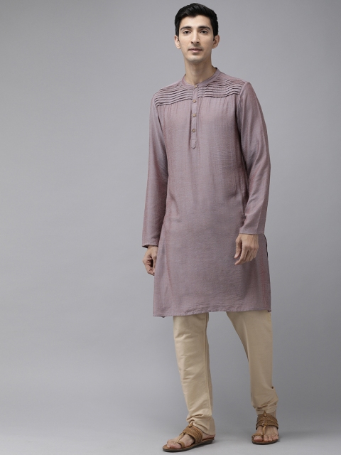 

Anouk Men Pink Solid Tuck Pleated Straight Kurta