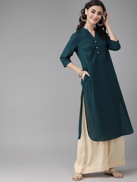 

Anouk Women Teal Green Solid Straight Kurta