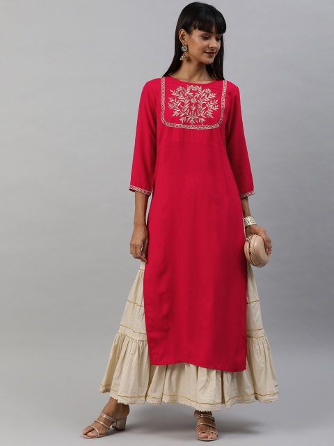 

Anouk Women Pink Embroidered Straight Kurta