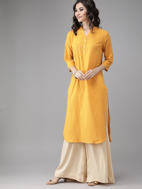 

Anouk Women Mustard Yellow Solid Straight Kurta