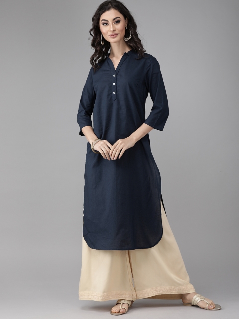 

Anouk Women Navy Blue Solid Straight Kurta