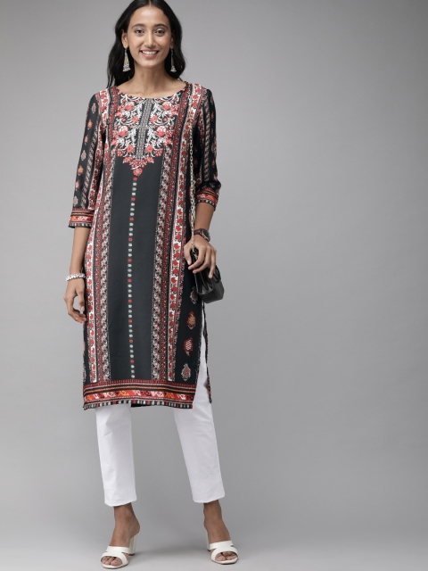

Anouk Women Black Printed Straight Kurta