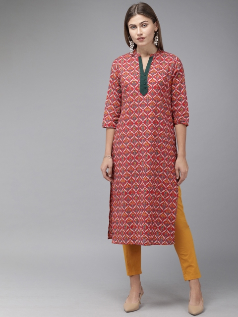 

Anouk Women Red Yellow & Green Printed Straight Kurta