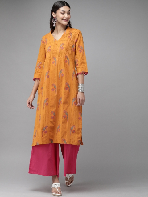 

Anouk Women Mustard Yellow Printed Straight Kurta
