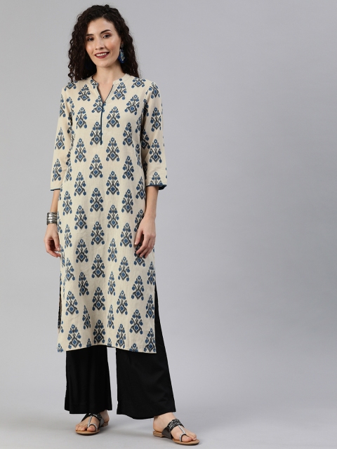 

Anouk Women Off-White & Blue Printed Straight Kurta