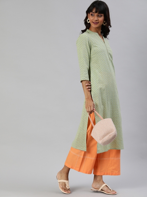 

Anouk Women Olive Green & Blue Printed Straight Kurta