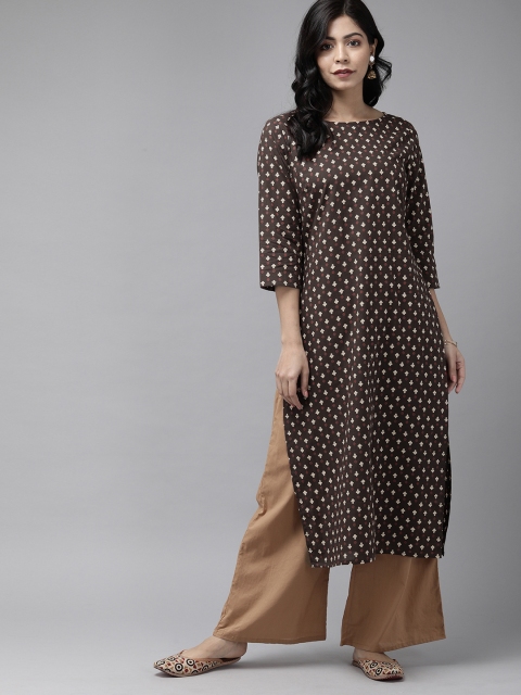 

Anouk Women Brown & Off-White Printed Straight Kurta