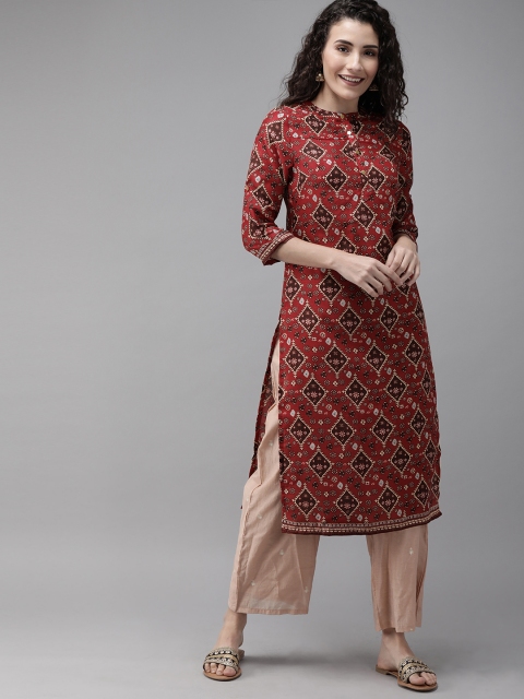 

Anouk Women Maroon & Brown Printed Straight Kurta