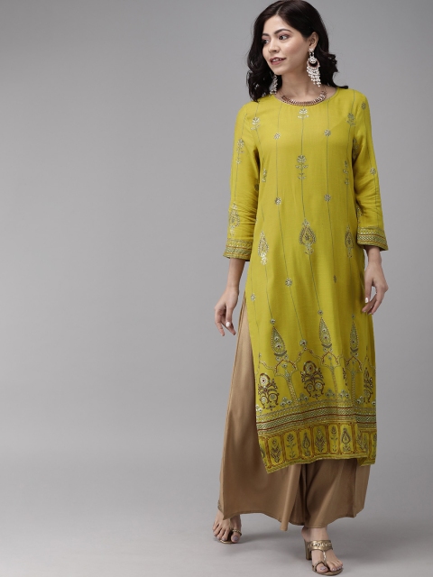 

Anouk Women Yellow Embroidered Straight Kurta