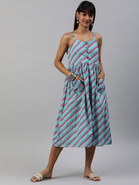

Anouk Women Blue & Pink Printed A-Line Fusion Kurta with Pocket