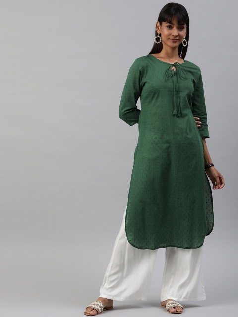 

Anouk Women Green Woven Design Straight Kurta