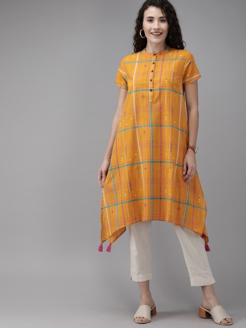

Anouk Women Mustard Yellow Checked A-Line Kurta