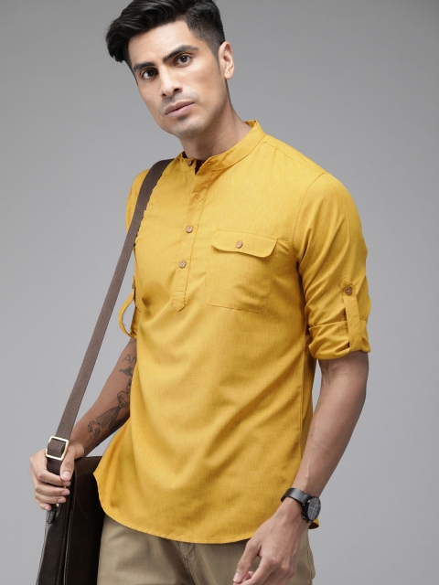 

Anouk Men Mustard Yellow Solid Straight Kurta