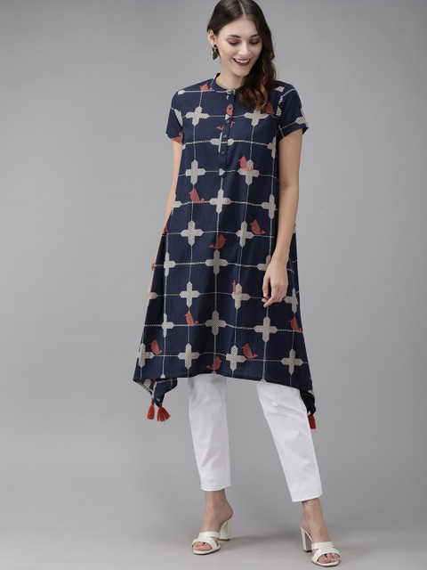 

Anouk Women Navy Blue Printed A-Line Kurta