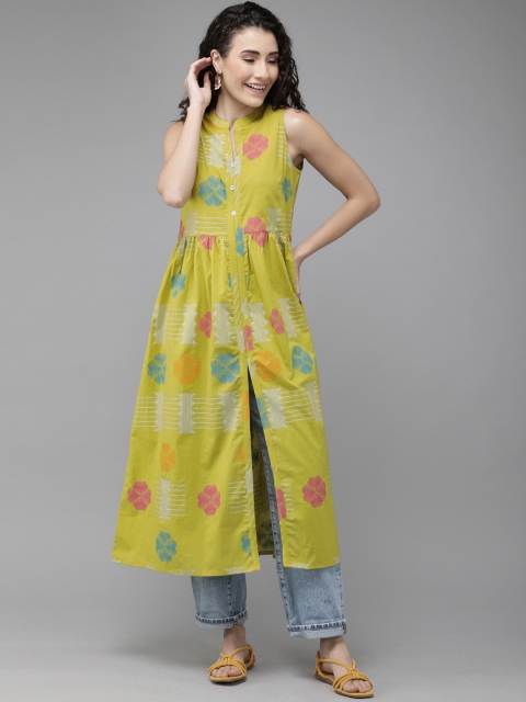 

Anouk Women Lime Green & Pink Printed Straight Kurta