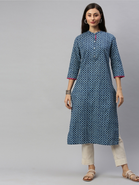 

Anouk Women Navy Blue & White Printed Straight Kurta