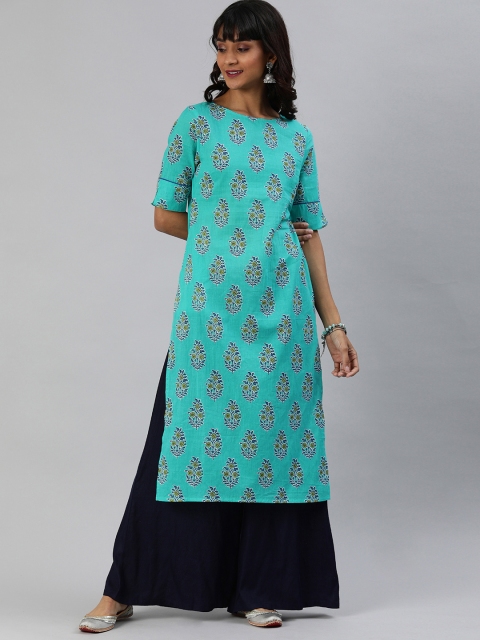 

Anouk Women Turquoise Blue & Green Printed Straight Kurta