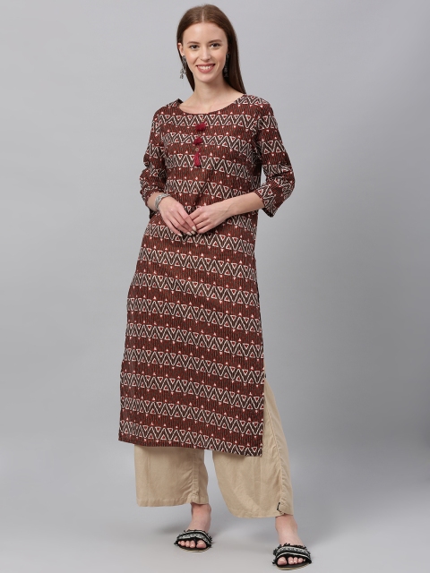 

Anouk Women Brown & White Block Printed Straight Kurta