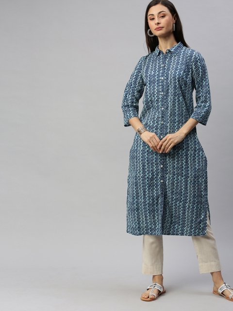 

Anouk Women Navy Blue & White Printed Straight Kurta