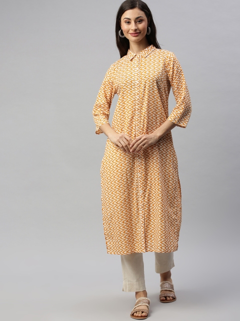 

Anouk Women Mustard & Cream-Coloured Printed Shirt design Kurta