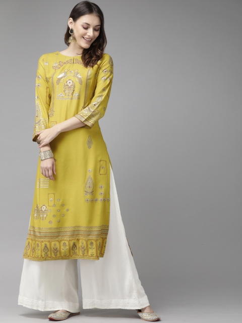 

Anouk Women Mustard & Red Printed Straight Kurta