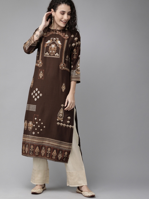 

Anouk Women Brown & Beige Printed Straight Kurta