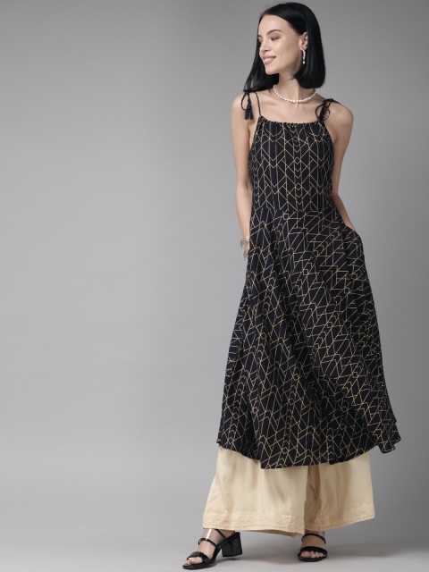 

Anouk Women Navy Blue & Gold-Coloured Printed A-line Kurta