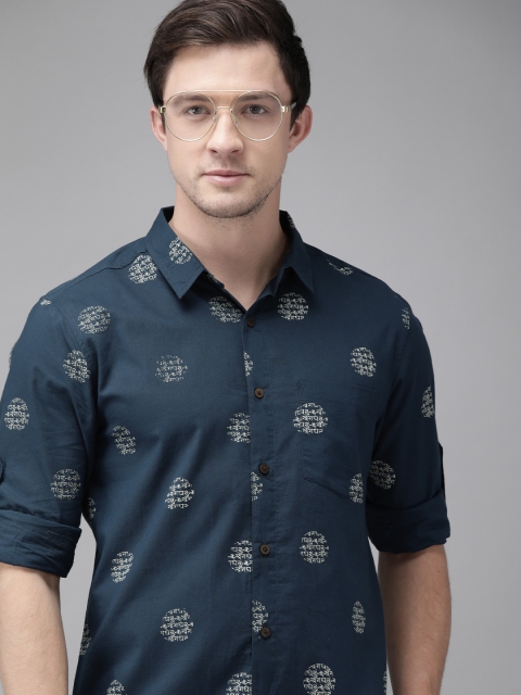 

Anouk Men Navy Blue Regular Fit Printed Casual Shirt