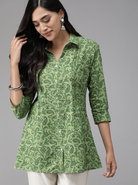 

Anouk Women Green Printed Pure Cotton Top