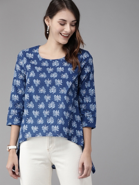 

Anouk Women Blue Printed Pure Cotton Top