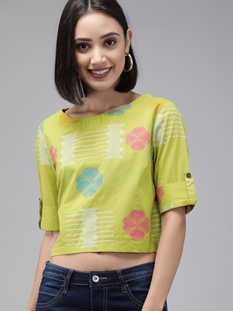 

Anouk Women Lime Green Printed Top