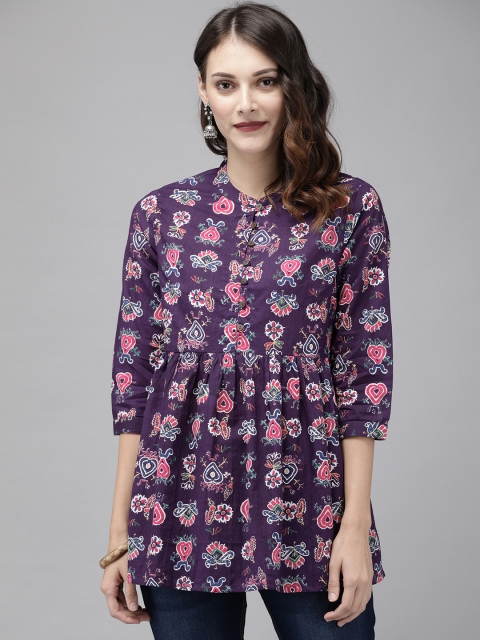 

Anouk Women Purple & Pink Floral Printed Pure Cotton Top