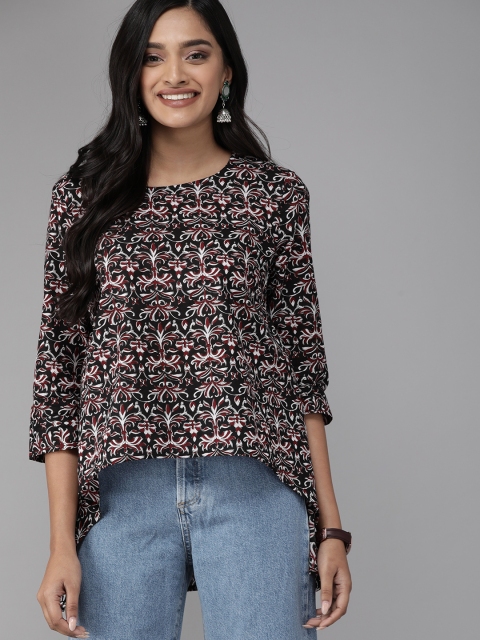 

Anouk Women Black Printed Pure Cotton Top
