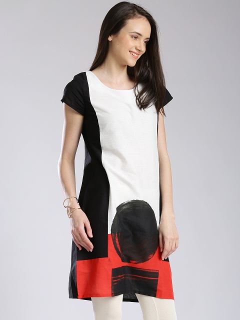 

W Black & Off-White Panelled A-Line Kurta